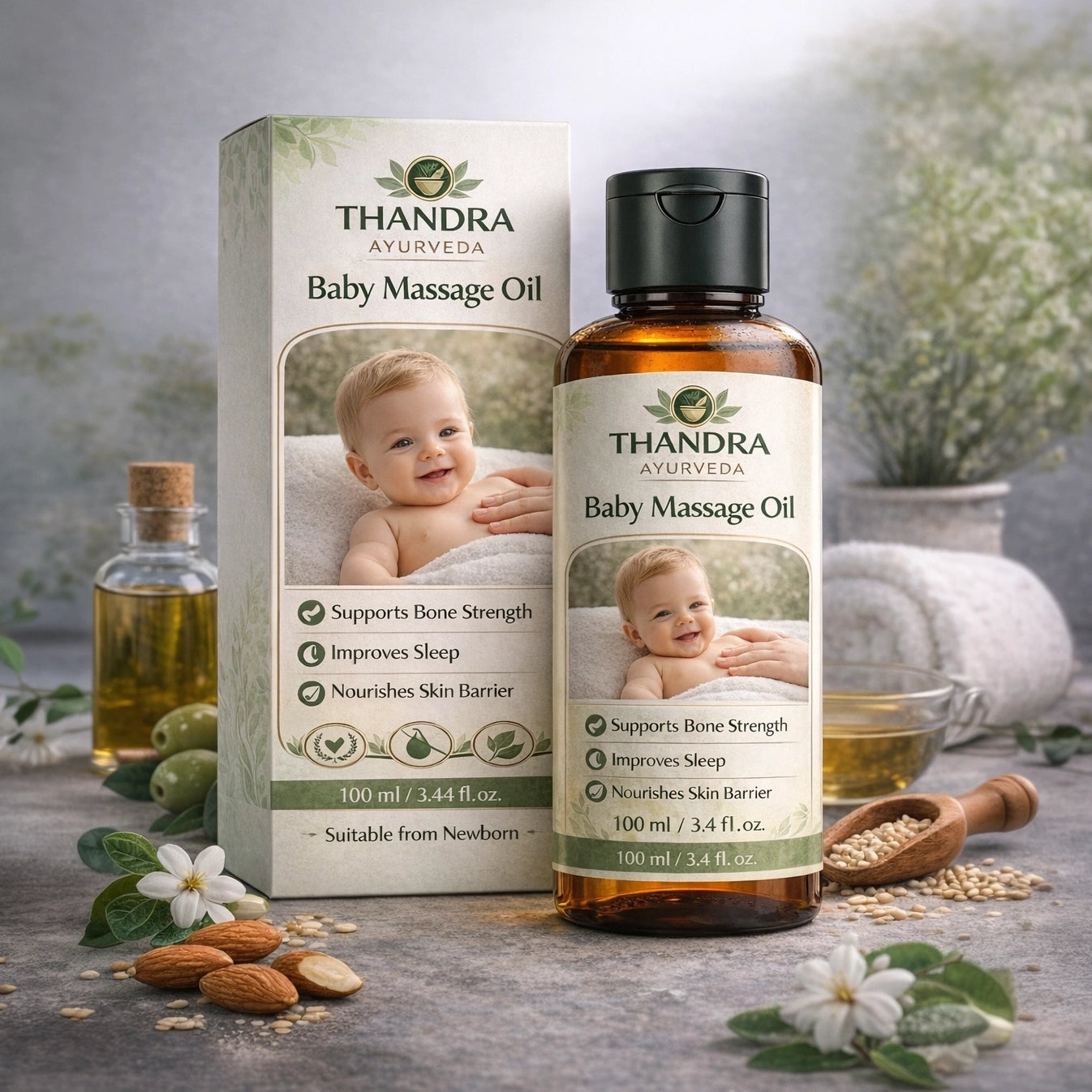 Thandra Baby Massage Oil – Ayurvedic Daily Nourishing Oil for Babies